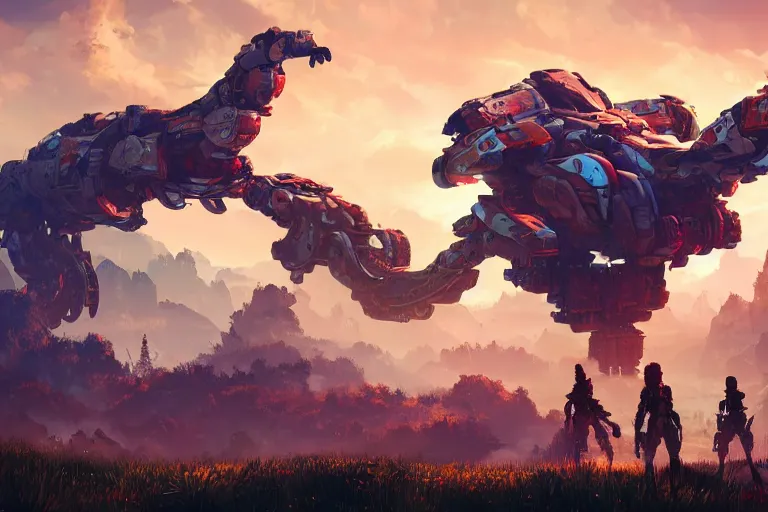 Image similar to tideripper machine mecanical creature robot of horizon forbidden west horizon zero dawn radiating a glowing aura global illumination ray tracing hdr fanart arstation by ian pesty and alena aenami artworks in 4 k