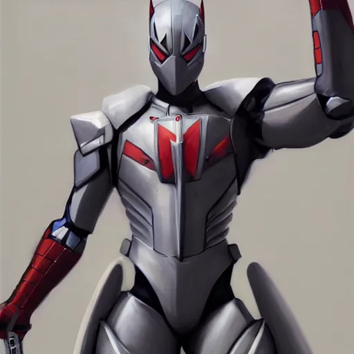 Image similar to greg manchess portrait painting of armored spiderman ultraman grey fox from metal gear cyborg japanese - american hybrid as overwatch character, medium shot, asymmetrical, profile picture, organic painting, sunny day, matte painting, bold shapes, hard edges, street art, trending on artstation, by huang guangjian and ail elvgren and sachin teng