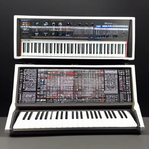 Prompt: retro futuristic analog synthesizer, polycarbonate case w - 2 0 0 0