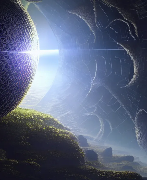 Image similar to dyson sphere, transparent clear see - through image of lush botany, aurora spaceship environment, ultra realistic, concept art, photorealistic, octane render, 8 k, unreal engine. art by gustave dore and nori inoguchi and sam kaplan and zachary goulko and christopher marley and artgerm and alphonse mucha