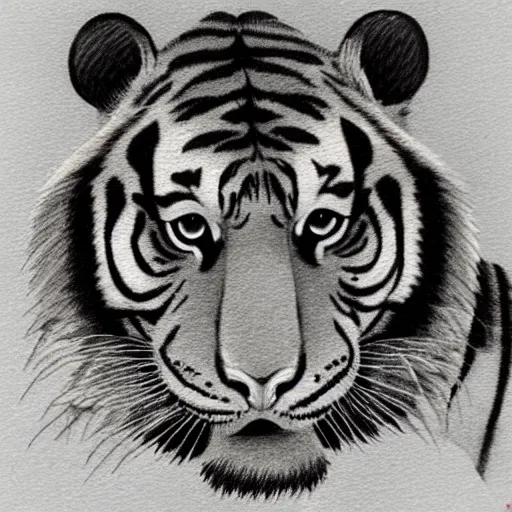 Image similar to tiger head, inkwash painting, highly detailed, traditional japanese art,