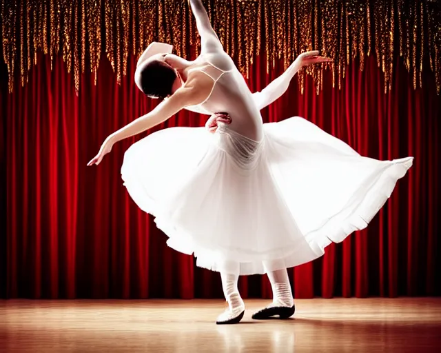 Image similar to waltz dancer bowing in a ballroom, realistic, award winning photograph