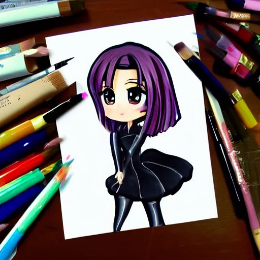 Image similar to chibi anime character painting of kim kardashian