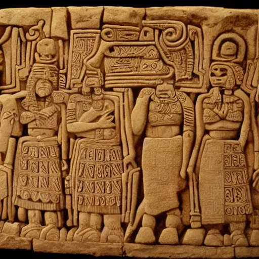 Image similar to Mayan bas relief depicting a funny scene from Seinfeld