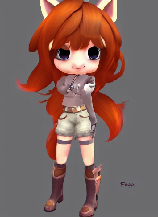 Image similar to female furry mini cute style, character adoptable, highly detailed, rendered, ray - tracing, cgi animated, 3 d demo reel avatar, style of maple story and zootopia, maple story gun girl, fox from league of legends chibi, soft shade, soft lighting