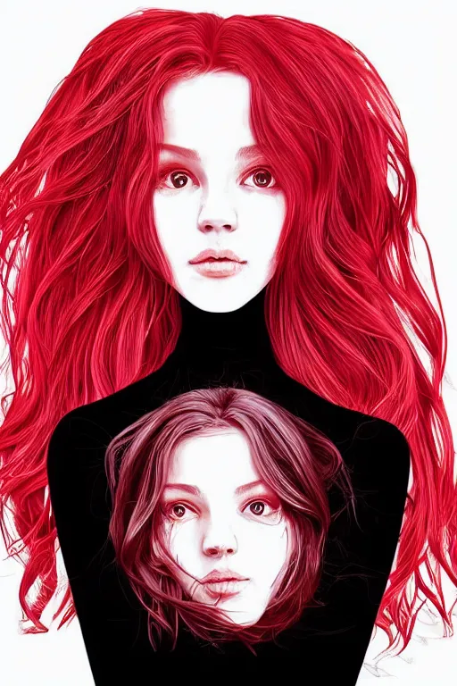 Prompt: upper body portrait. back of a girls head and shoulders. medium length hair. bright red hair! black jumper. lit from the right side, white light. centered median photoshop filter cutout vector behance hd artgerm jesper ejsing!