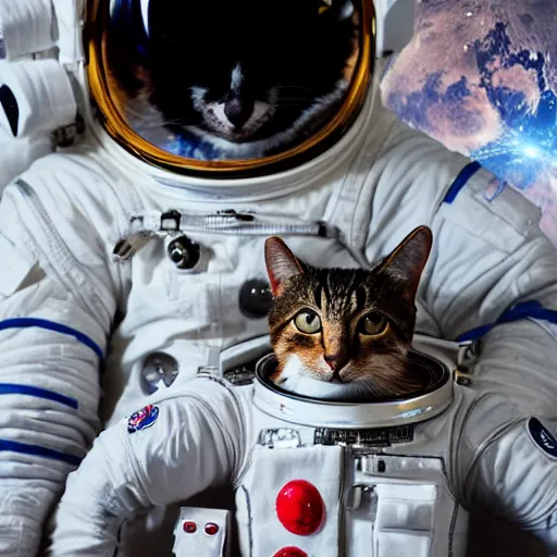 Image similar to cat as astronaut on the moon sigma 1 4 mm f / 1. 8 planet earth in the background