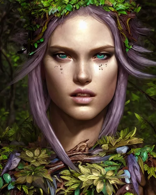 Image similar to portrait high definition photograph female fantasy character art, hyper realistic, pretty face, hyperrealism, iridescence water elemental, snake skin armor forest dryad, woody foliage, 8 k dop dof hdr fantasy character art, by aleski briclot and alexander'hollllow'fedosav and laura zalenga