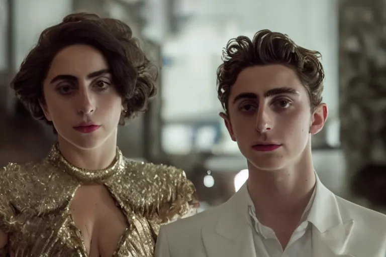 Image similar to lady gaga and timothee chalamet meet, red weapon 8 k s 3 5, cooke anamorphic / i lenses, highly detailed, cinematic lighting