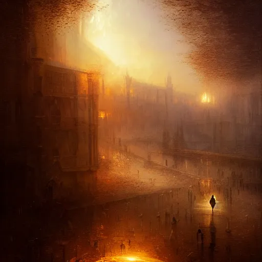 Prompt: shattering golden hourglass, highly detailed digital art, dramatic lighting, brightly lit, dark colors, 8 k, intricate, concept art, art by greg rutkowski, jmw turner, eugene von guerard