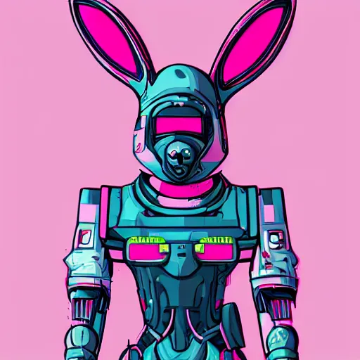 Image similar to cyberpunk pink easter bunny as the leader of a futuristic communist nation, cybernetics, sharp lines, digital, artstation, colored in