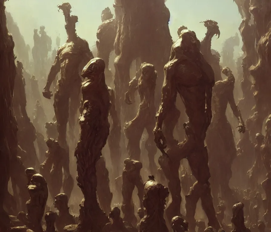 Prompt: the noble alien race of ploredoplastians. concept art by greg rutkowski, john j. park, jason chan, noah bradley, feng zhu, gintas galvanauskas, gustave courbet, rosa bonheur, edward hopper. sharp focus, cinematic atmosphere, detailed and intricate, perfect anatomy