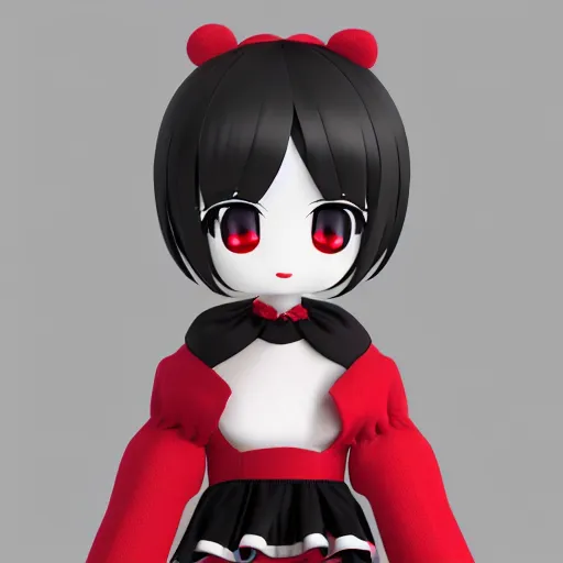 Prompt: cute fumo plush of a girl who traded her soul for her beauty, black and red and white, vray