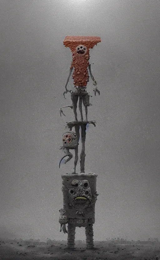 Image similar to spongebob squarepants in style of zdzisław beksinski, standing in wasteland, horror art, creepy, desolate, spongebob, spongebob, spongebob, spongebob