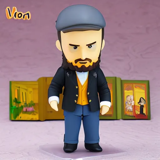 Prompt: high quality portrait flat matte painting of van Gogh in the style of nendoroid and Toon toys , flat anime style, thick painting, medium close-up