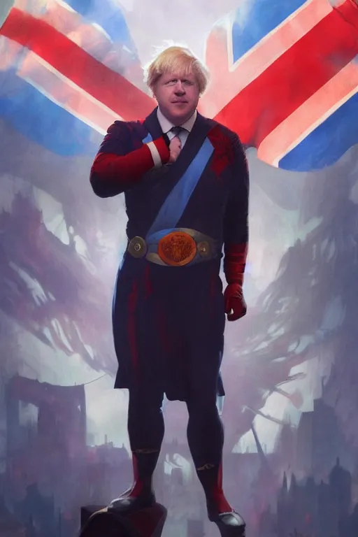 Image similar to Boris Johnson as a superhero Captain Union Jack, portrait, highly detailed, digital painting, artstation, concept art, smooth, sharp focus, soft volumetric lights, illustration, cinematic lighting, art by artgerm and greg rutkowski and alphonse mucha