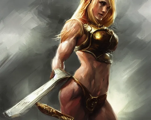 Prompt: portrait of samus aran as a very attractive female bodybuilder viking queen, elegant, fantasy, hd shot, digital portrait, beautiful, artstation, comic style, by artgerm, guy denning, jakub rozalski, magali villeneuve and charlie bowater