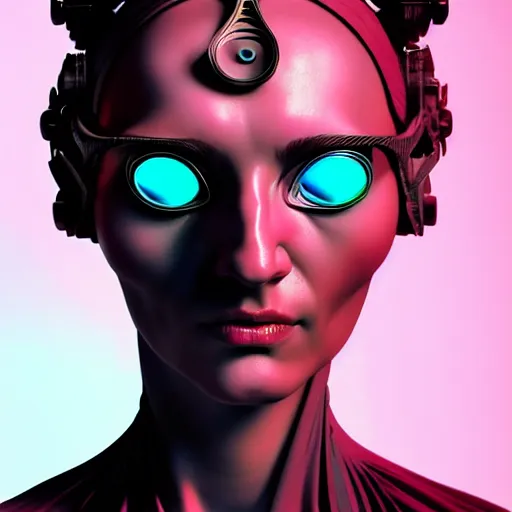 Image similar to Colour Caravaggio style Photography of Beautiful woman with highly detailed 1000 years old face wearing higly detailed cyberpunk VR Headset designed by Josan Gonzalez Many details. . In style of Josan Gonzalez and Mike Winkelmann andgreg rutkowski and alphonse muchaand Caspar David Friedrich and Stephen Hickman and James Gurney and Hiromasa Ogura. Rendered in Blender, volumetric natural light