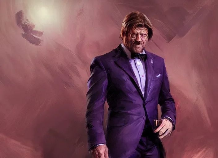 Image similar to sean bean wearing a dark purple suit, elegant, digital painting, concept art, smooth, sharp focus, illustration, from starcraft by ruan jia and mandy jurgens and artgerm and william - adolphe bouguerea