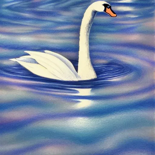 Prompt: Colored pencil art , Swan swimming in the pon, highly detailed, artstation, MasterPiece, Award-Winning, Caran d'Ache Luminance