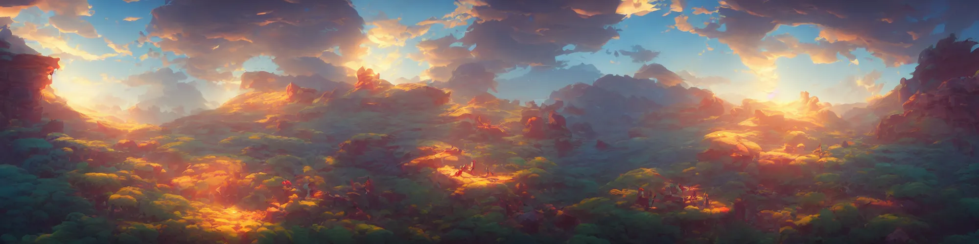 Image similar to 3 6 0 panoramic dynamics matte painting acrylic blur oil wonderland yoshi kurbi dofus, behance hd by jesper ejsing, by rhads, makoto shinkai and lois van baarle, ilya kuvshinov, rossdraws global illumination