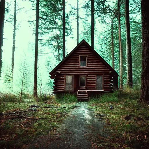 Prompt: cabin in the woods, hyper realistic, photograph, f 8. 0, 3 2 mm, kodak