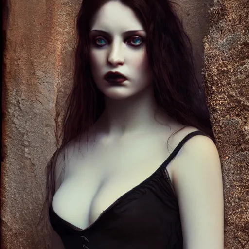 Image similar to photographic portrait of a stunningly beautiful gothic female in soft dreamy light at sunset, by edward robert hughes, annie leibovitz and steve mccurry, david lazar, jimmy nelsson, breathtaking, 8 k resolution, extremely detailed, beautiful, establishing shot, artistic, hyperrealistic, beautiful face, octane render