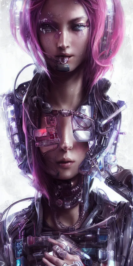 Image similar to beautiful, young cyberpunk ninja woman, extremely detailed gorgeous face, looks realistic, hyper-detailed portrait, sad eyes tears, vaporwave aesthetic, synthwave, magical, fantasy, ninchaku , artist Artgerm i and WLOP