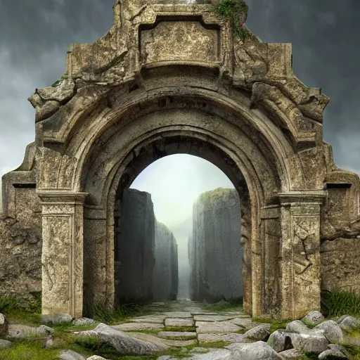 Image similar to beautiful matte painting of the grand ancient stone door, fantasy, sharp focus