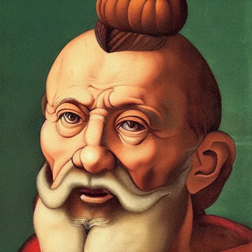 Image similar to portrait painting of surprising Michelangelo di Lodovico with topknot in the style of japanese cartoon