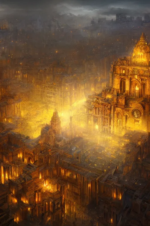 Image similar to epic scenery of an old aztec city of gold, intricate, elegant, volumetric lighting, digital painting, highly detailed, artstation, sharp focus, illustration, concept art, ruan jia, steve mccurry