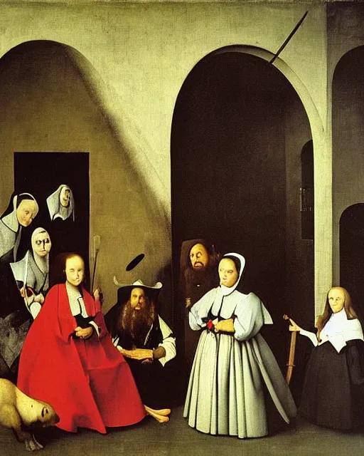 Image similar to Las Meninas by Diego Velázquez painting by Hieronymus Bosch