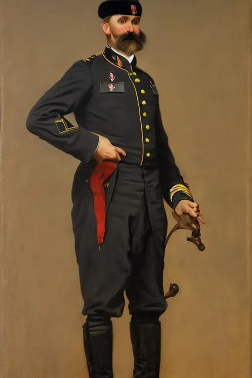 Prompt: full body portrait of the dictator of the dallas mavericks, 1 8 8 9, in full military garb, oil on canvas by william sidney mount, trending on artstation