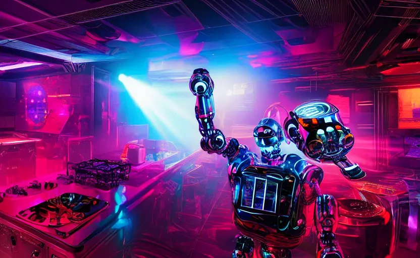 Image similar to robodad dad's cybercore disco rave, highly detailed, extremely high quality, hd, 4 k, 8 k, professional photographer, 4 0 mp, lifelike, top - rated, award winning, cinematic, realistic, detailed lighting, detailed shadows, sharp, no blur, edited, corrected, trending