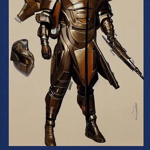 Image similar to futurist armor for soldiers by leyendecker, intricate, extreme details, design sheet