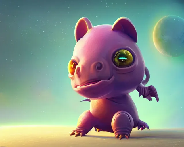 Image similar to 3D Fantasy Cute and adorable alien piggy in space, bright stars, Smooth 3D Illustration, soft render, Servando Lupini, Daniil Kudriavtsev, handpaint texture, Blender, 3DCoat