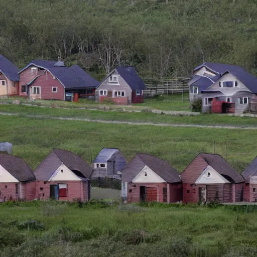 Image similar to a herd of houses on chicken legs