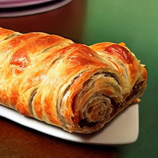 Image similar to ceaseless watcher, turn your gaze upon this wretched greggs sausage roll, photograph