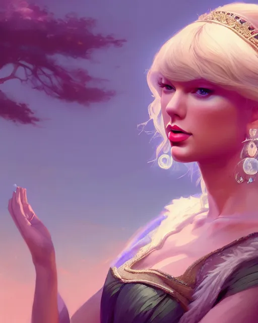 Image similar to portrait of taylor swift as an elegant renaissance goddess, in gta v, stephen bliss, unreal engine, by greg rutkowski, loish, rhads, makoto shinkai and lois van baarle, ilya kuvshinov, rossdraws, global illumination, radiant light, detailed and intricate environment