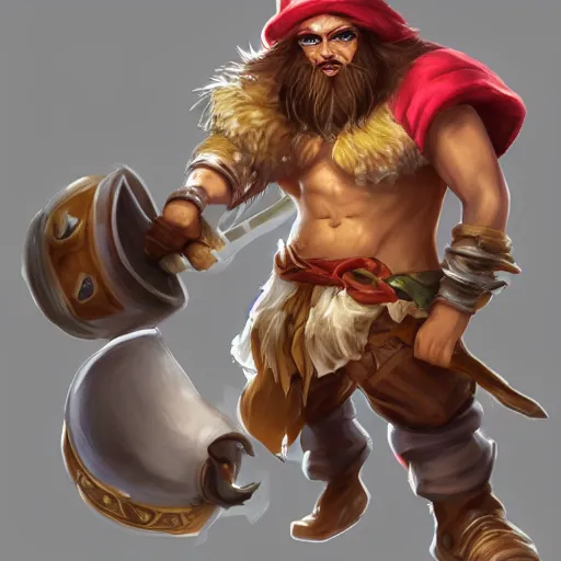 Prompt: league of legends champion angry spoon wielding barbarian wearing chef's hat, detailed, league of legends