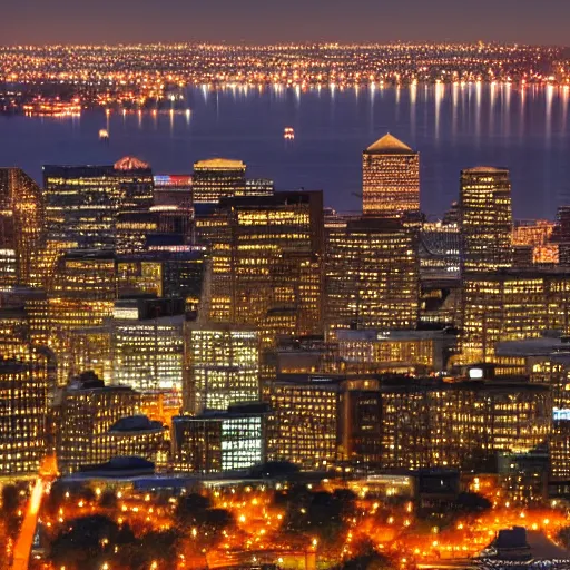 Prompt: city of Boston at night