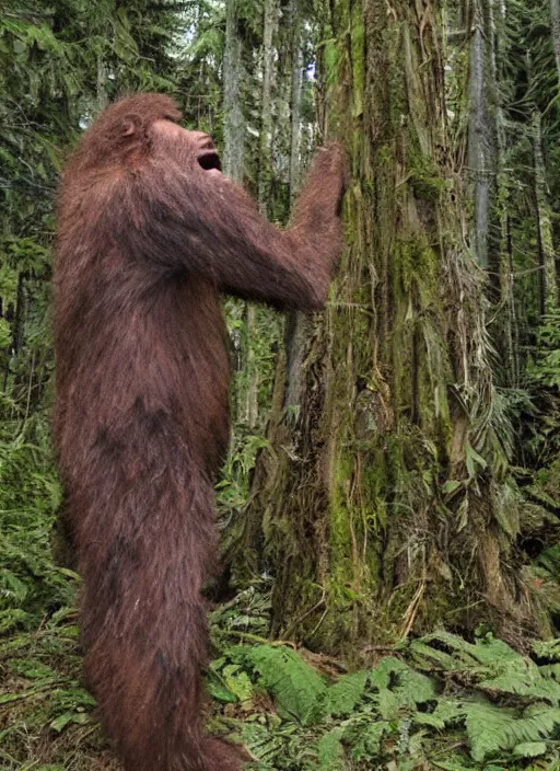 Image similar to Marc Simonette, a sasquatch prays at an epic forest alter, ultra detailed, creepy