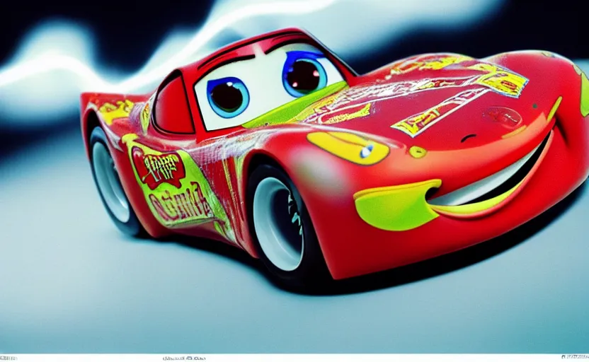 Image similar to fractal lightning mcqueen from cars, cookbook photo, in 1 9 9 5, y 2 k cybercore, industrial photography, still from a ridley scott movie