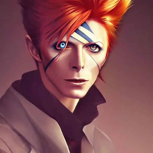 Image similar to An anime portrait of David Bowie, by Stanley Artgerm Lau, WLOP, Rossdraws, James Jean, Andrei Riabovitchev, Marc Simonetti, and Sakimichan, tranding on artstation