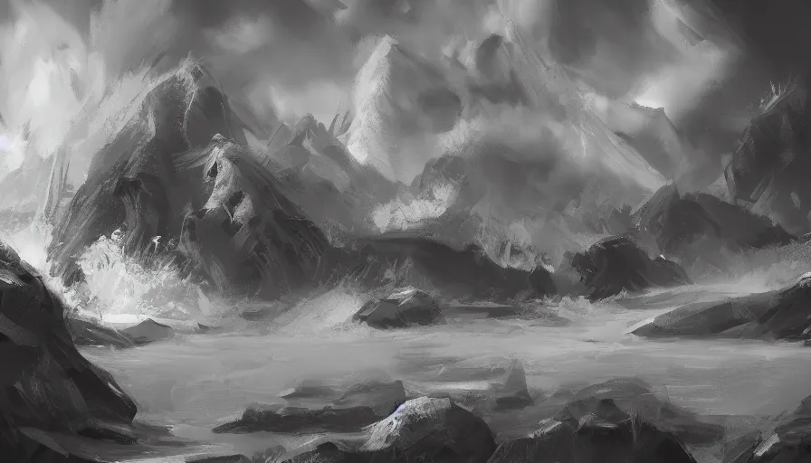 Image similar to enviroment thumbnail black and white, cgsociety, oil painting by jama jurabaev, extremely detailed, brush hard, artstation, high quality, brush stroke