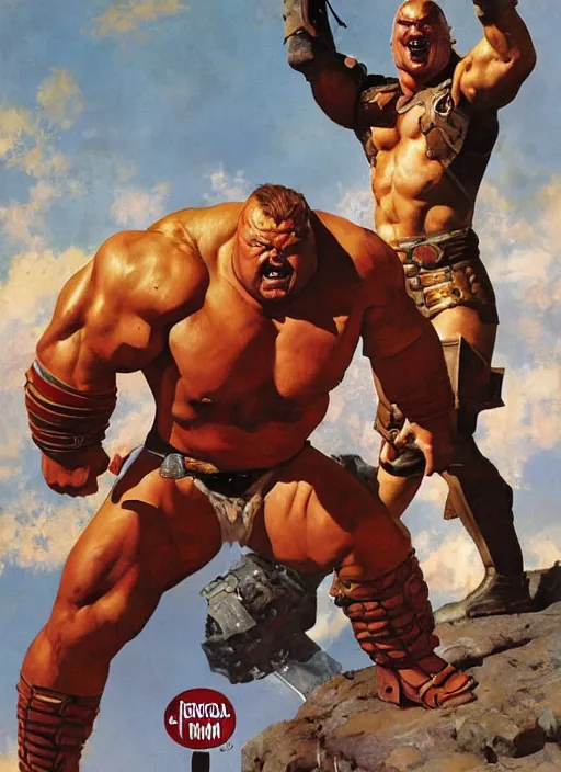 Image similar to full body and head portrait of Hafþór Júlíus Björnsson as juggernaut, dynamic action, painted by norman rockwell and phil hale and greg staples and tom lovell and frank schoonover and jack kirby