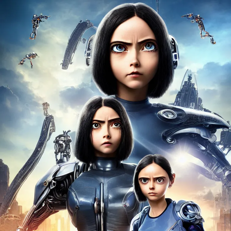 Prompt: scifi alita battle angel, elegant lady, big eyes, smiling face, extremely high detail, extremely high detailed face, cyborg, photorealism, sony a 7 r