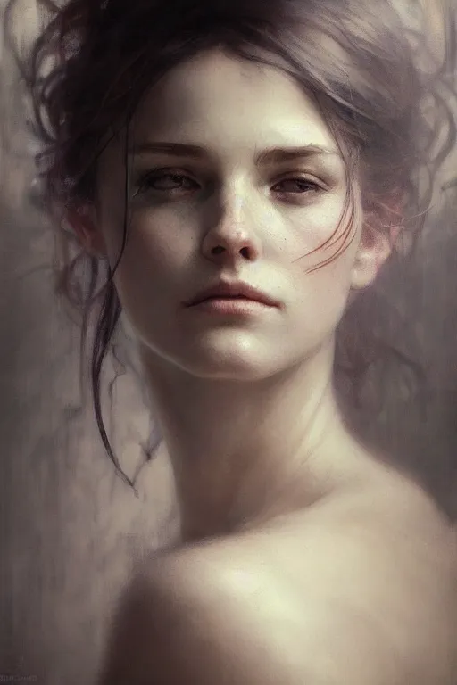 Prompt: beautiful photographic by jeremy mann, only one head single portrait absurdly beautiful, elegant, ultrafine hyperrealistic detailed face, alphonse mucha, intricate linework, sharp focus, smooth, octopath traveler, final fantasy, unreal engine, dramatic lighting, ethereal, 8 k