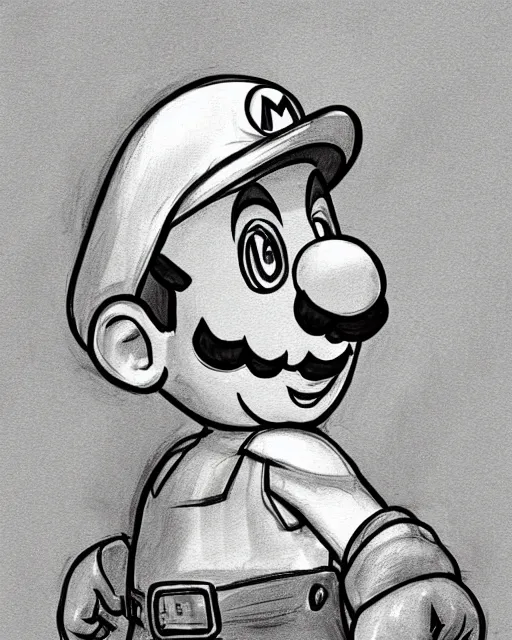 Image similar to super mario on the stand, court room sketch, fine details, concept art, extremely detailed, black and white, very sharp, in the style of elizabeth williams