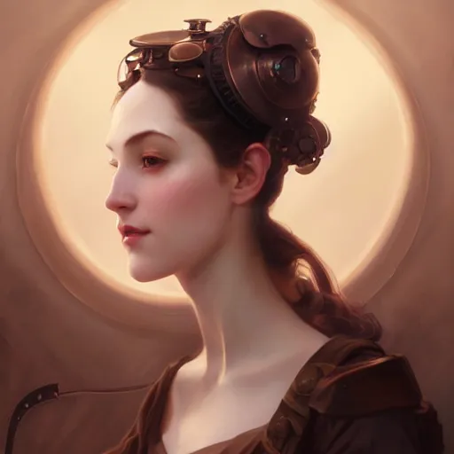 Prompt: character concept portrait of a steampunk woman with pale face, intricate, elegant, digital painting, concept art, smooth, sharp focus, illustration, by mandy jurgens and william - adolphe bouguereau, artgerm,